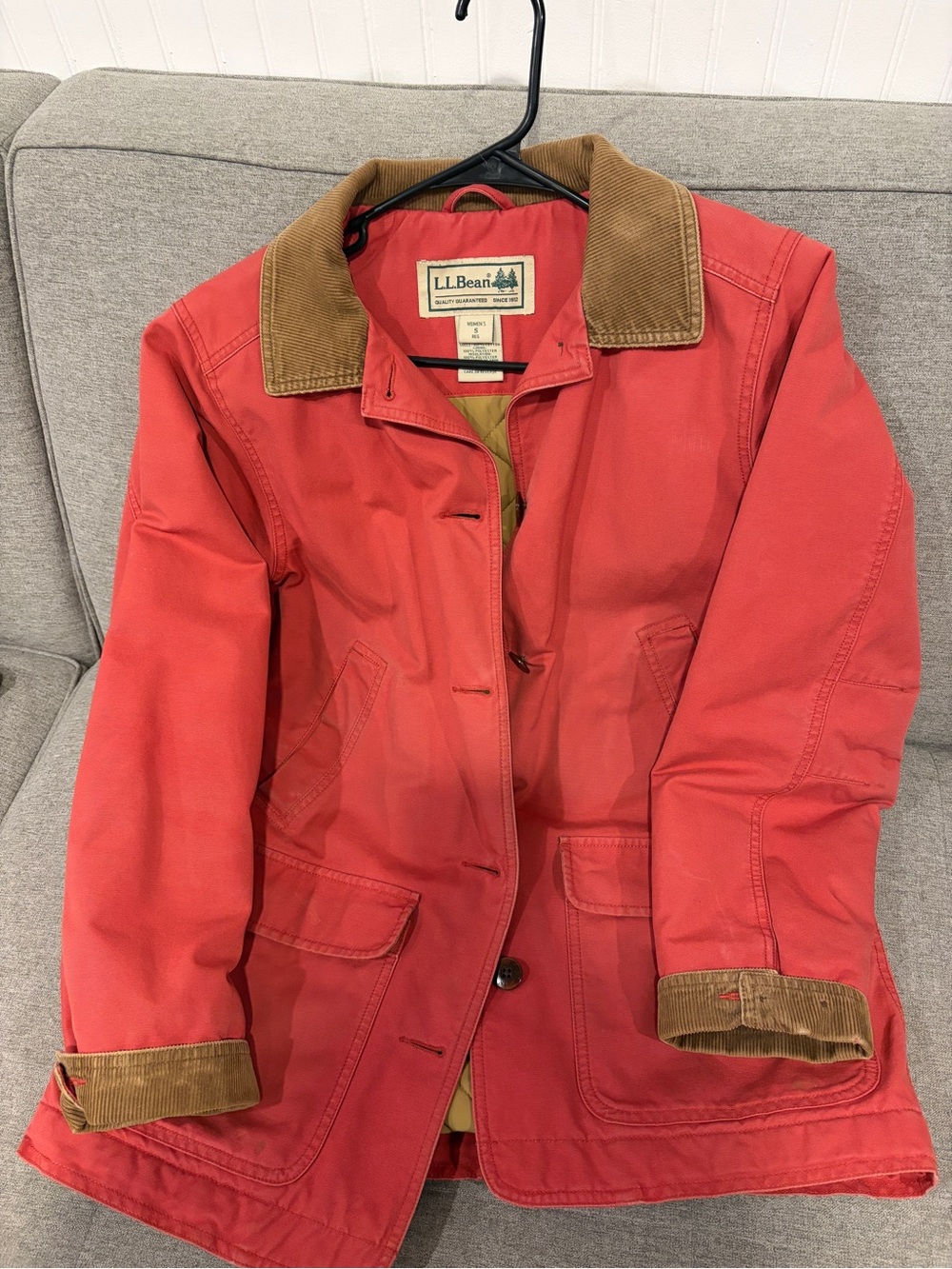 L.L. Bean Red Corduroy Collar Women's Barn Jacket Chore Coat